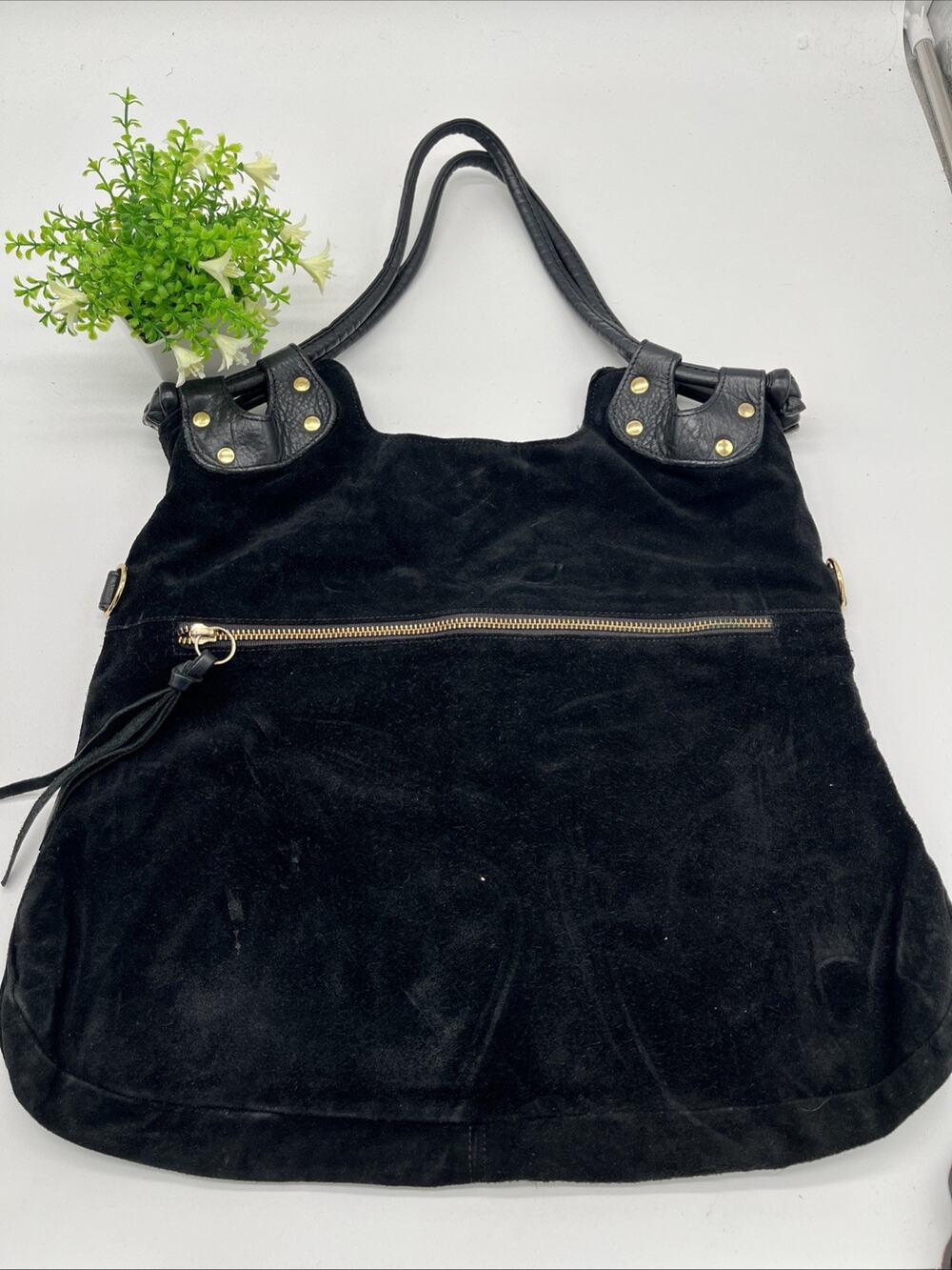 Pietro Alessandro New York Black Suede Leather Hobo Shoulder Bag Large Boho